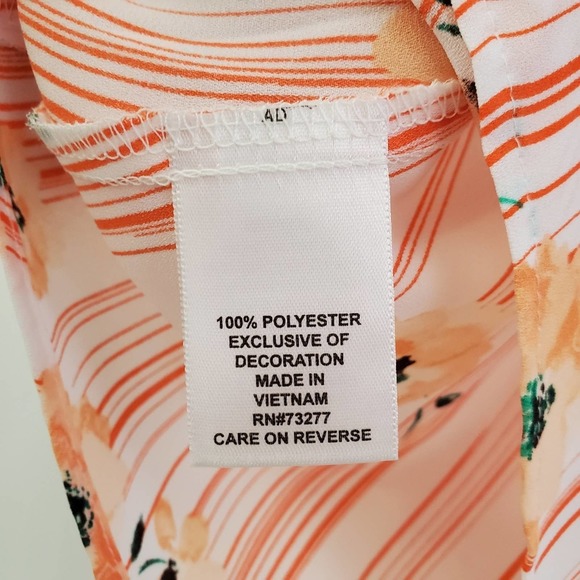 Elle semi sheer peach stripe & floral ruffle neck blouse medium - Picture 9 of 9